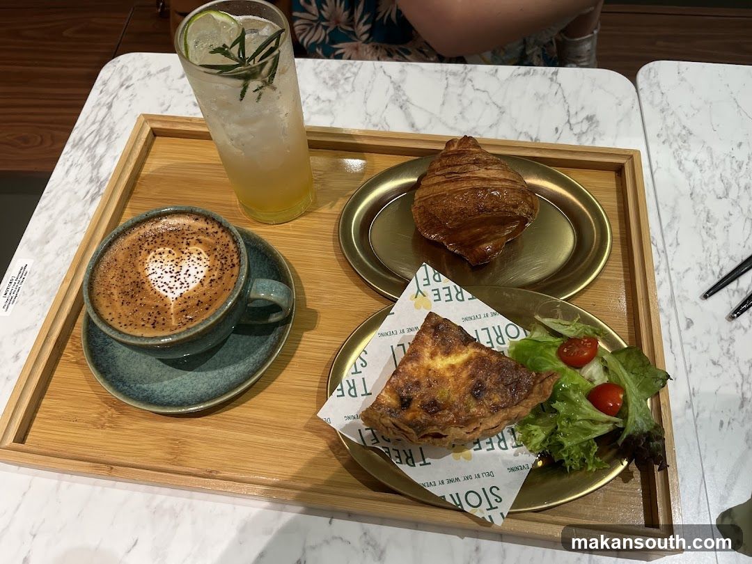 Breakfast Tray with Croissant, Salad and Coffee