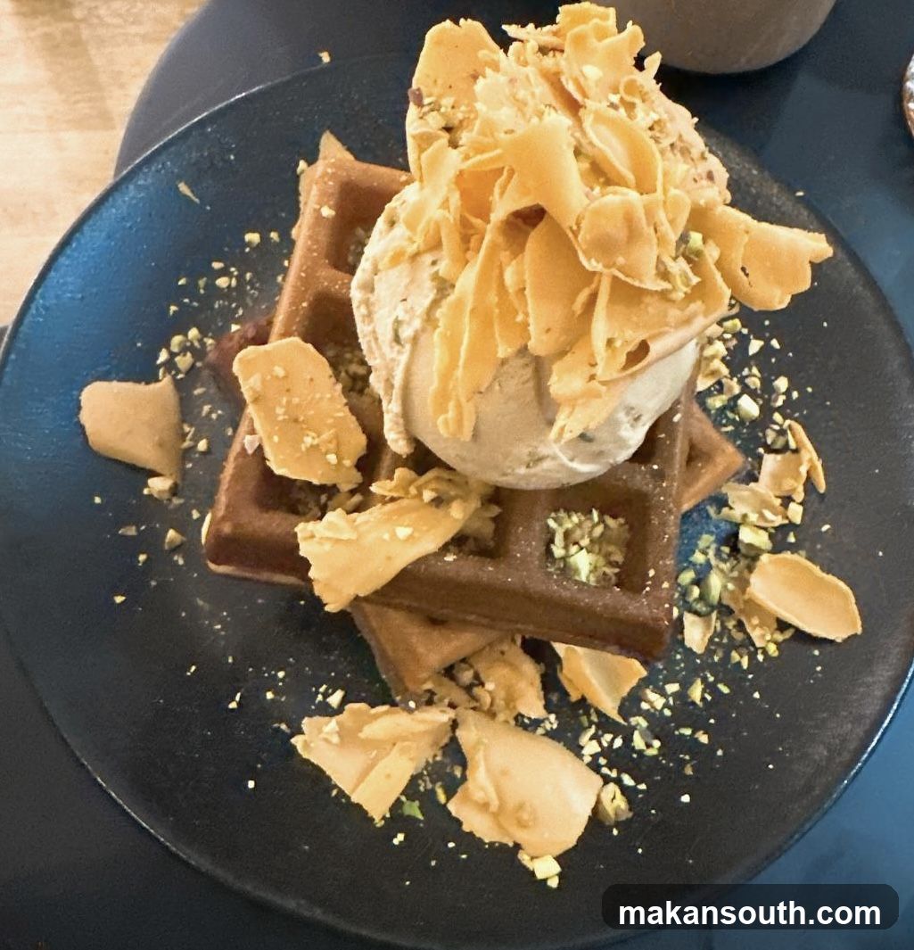 Waffle Dessert with Ice Cream and Shavings