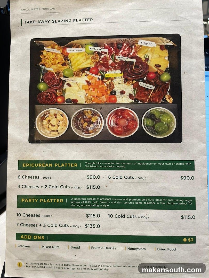 Take Away Glazing Platter Menu