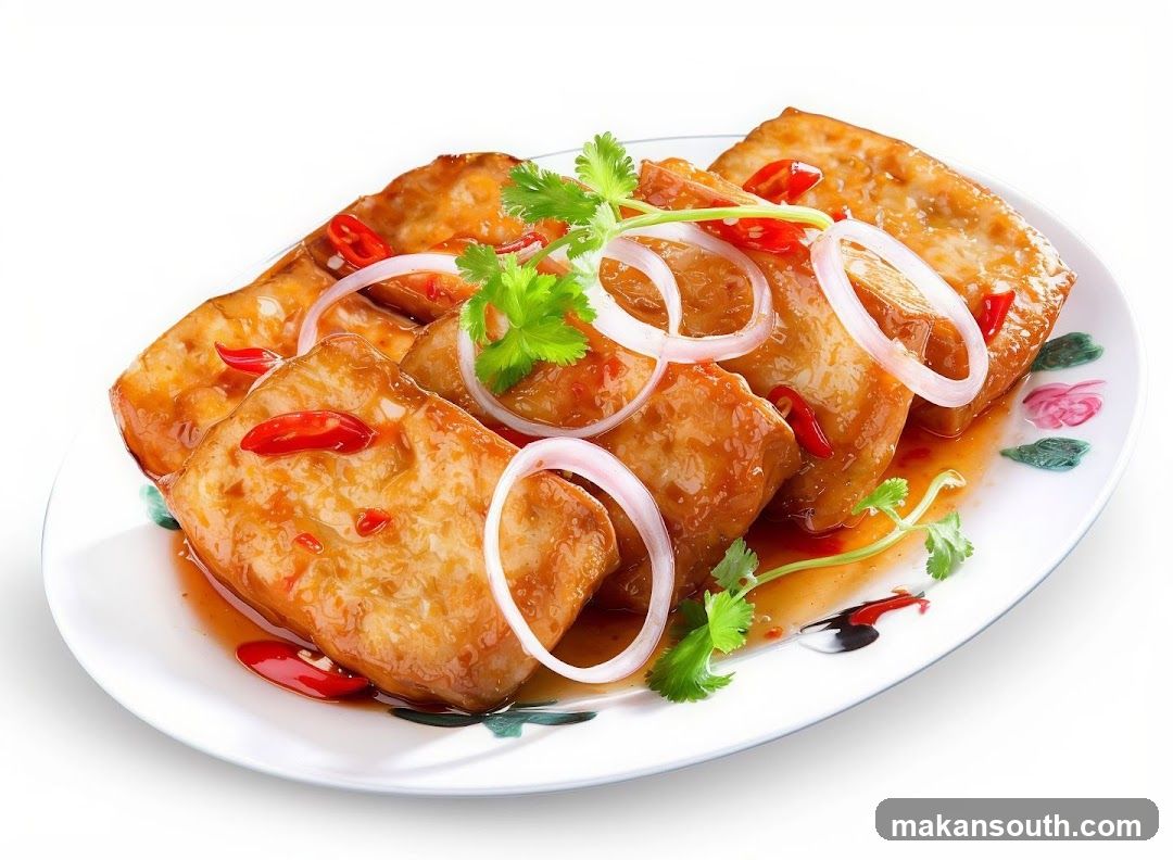 Braised Tofu with Chili and Onion Garnish