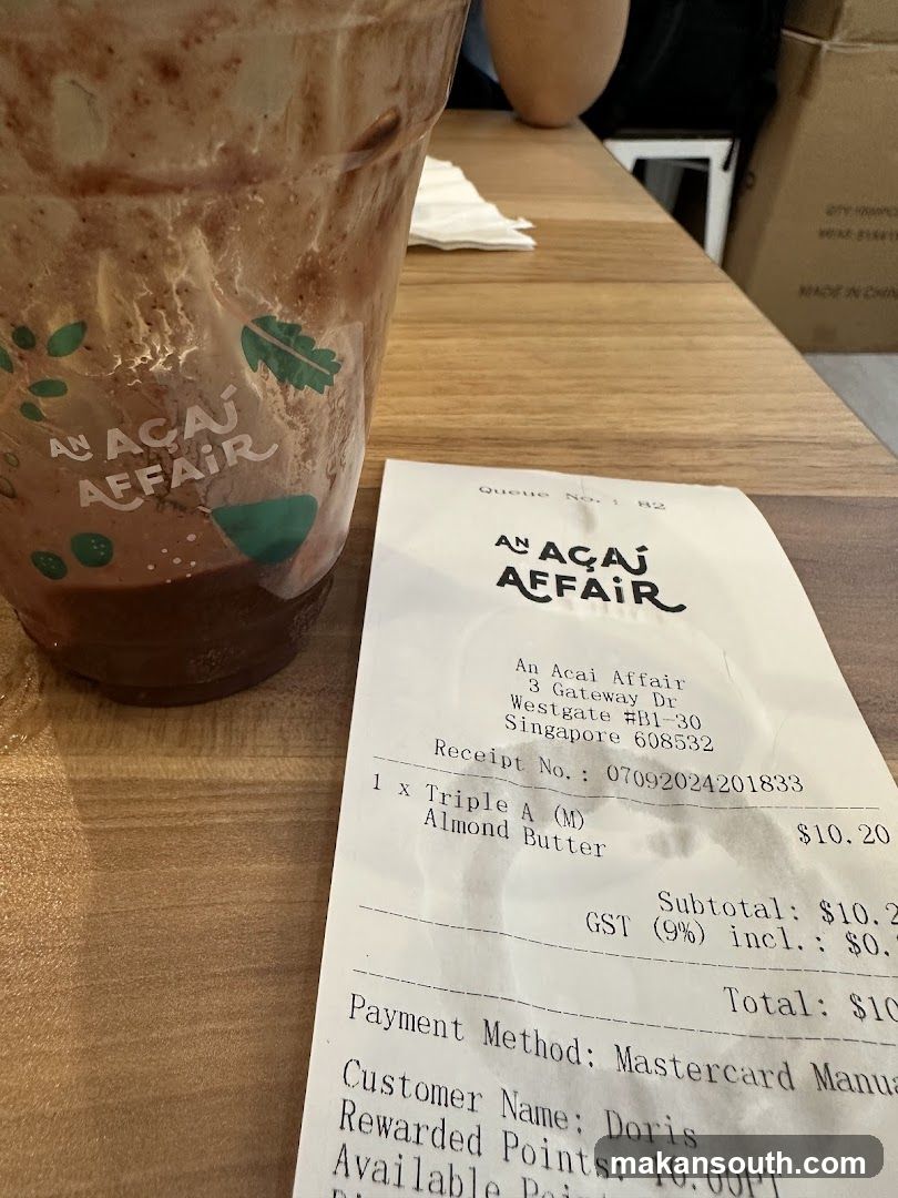 Acai Drink and Receipt