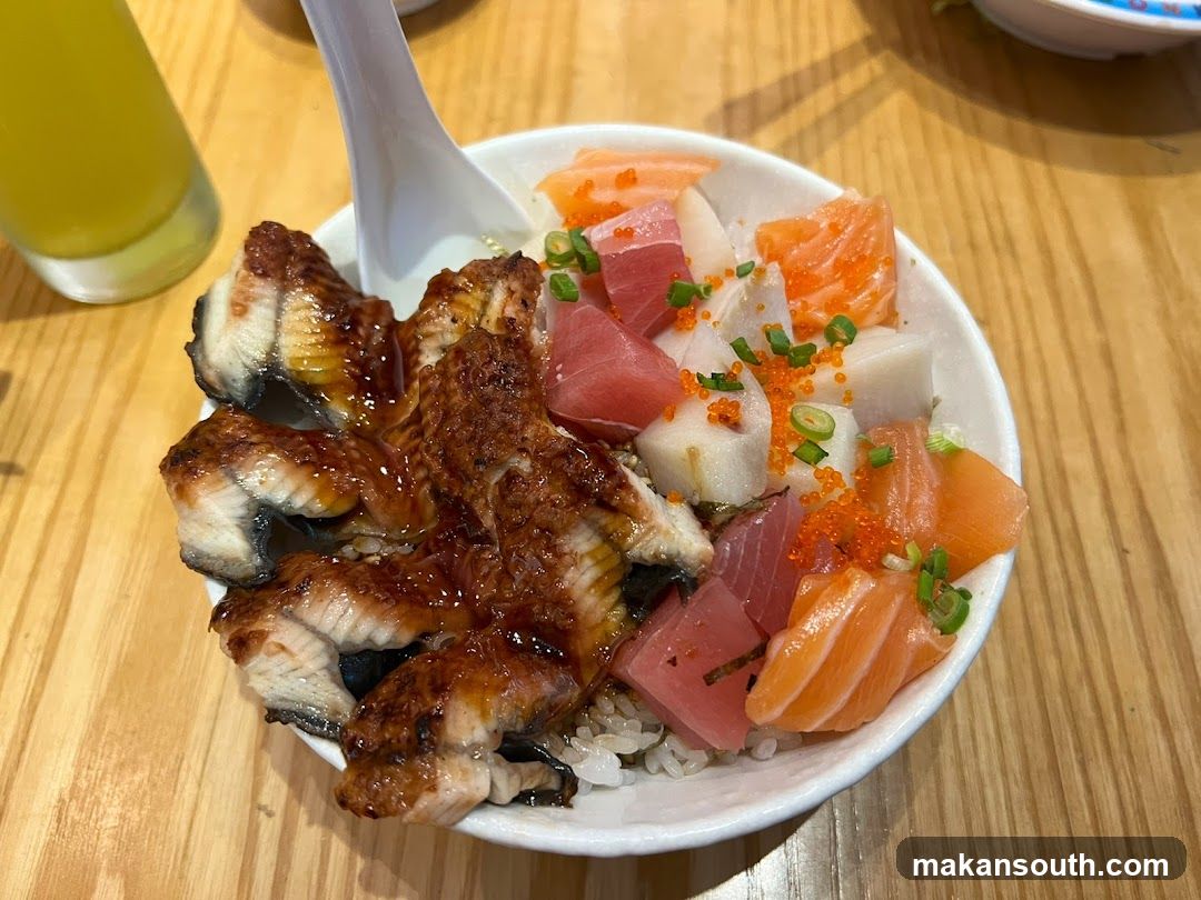 Sushi Bowl with Grilled Eel and Salmon