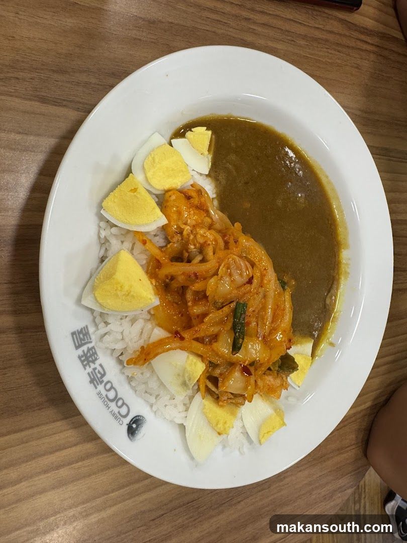 Curry Rice Bowl with Kimchi and Boiled Egg