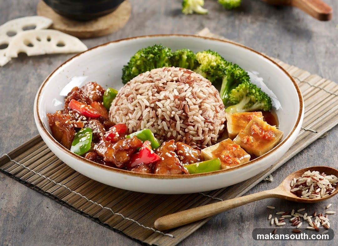 Asian-style stir-fry with rice and tofu