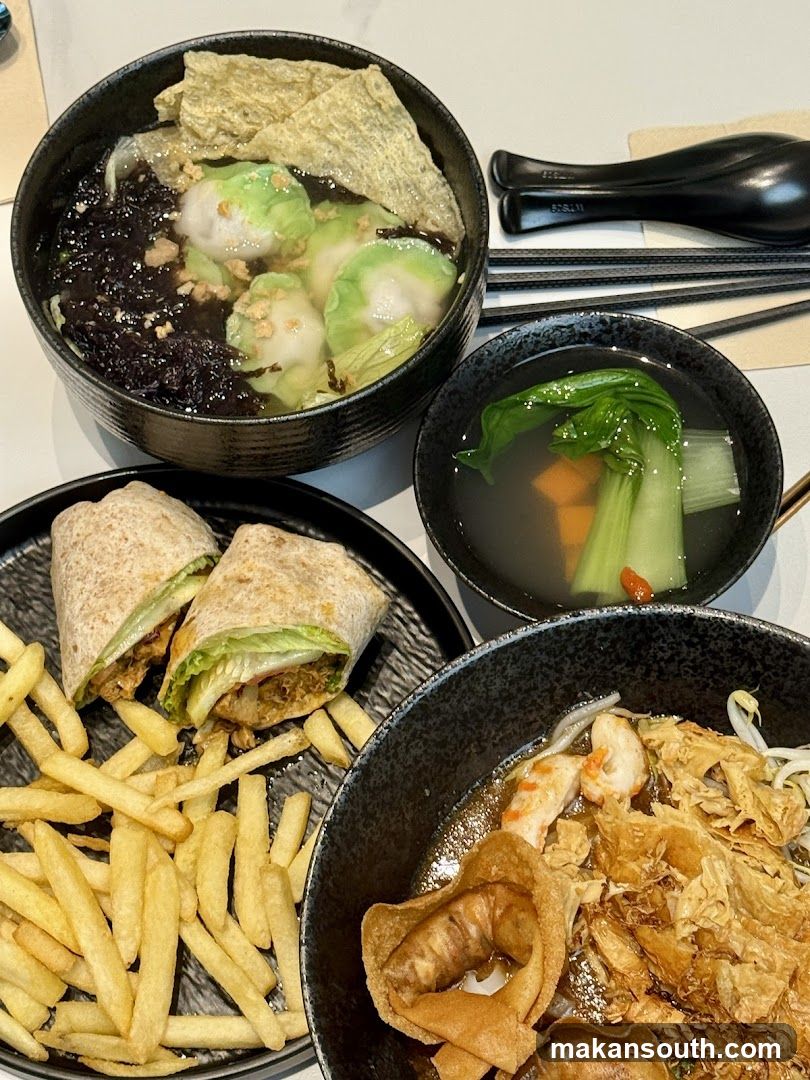 Food Spread with Bowls and Wraps