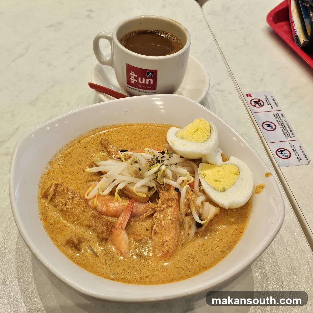 Curry Laksa with Boiled Egg and Coffee