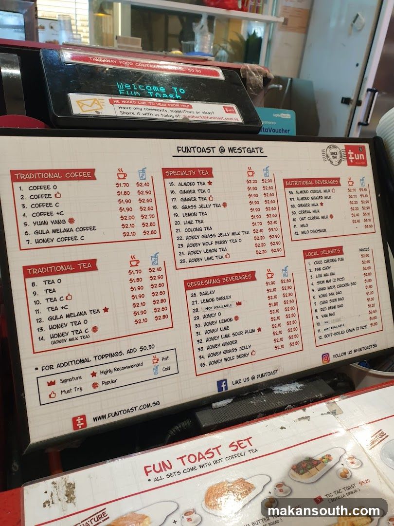 Fun Toast @ Westgate Menu Board