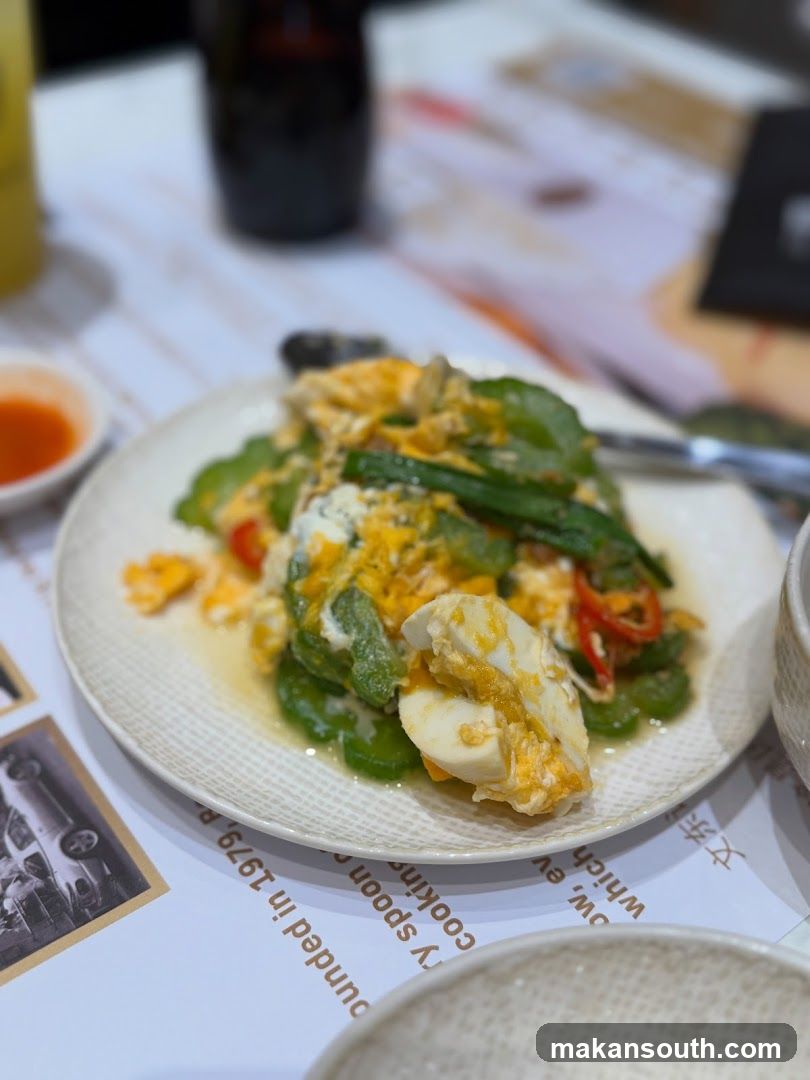Plate of stir-fried vegetables with egg
