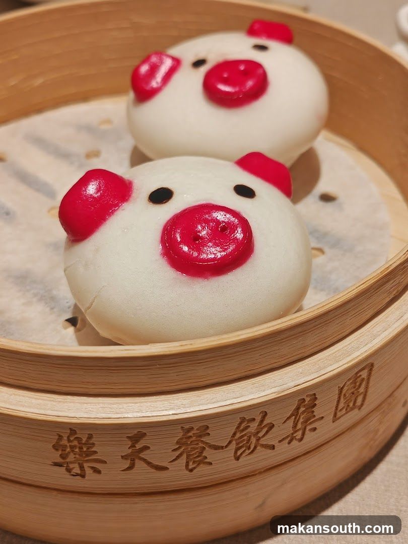 Pig-shaped Steamed Buns in Bamboo Basket