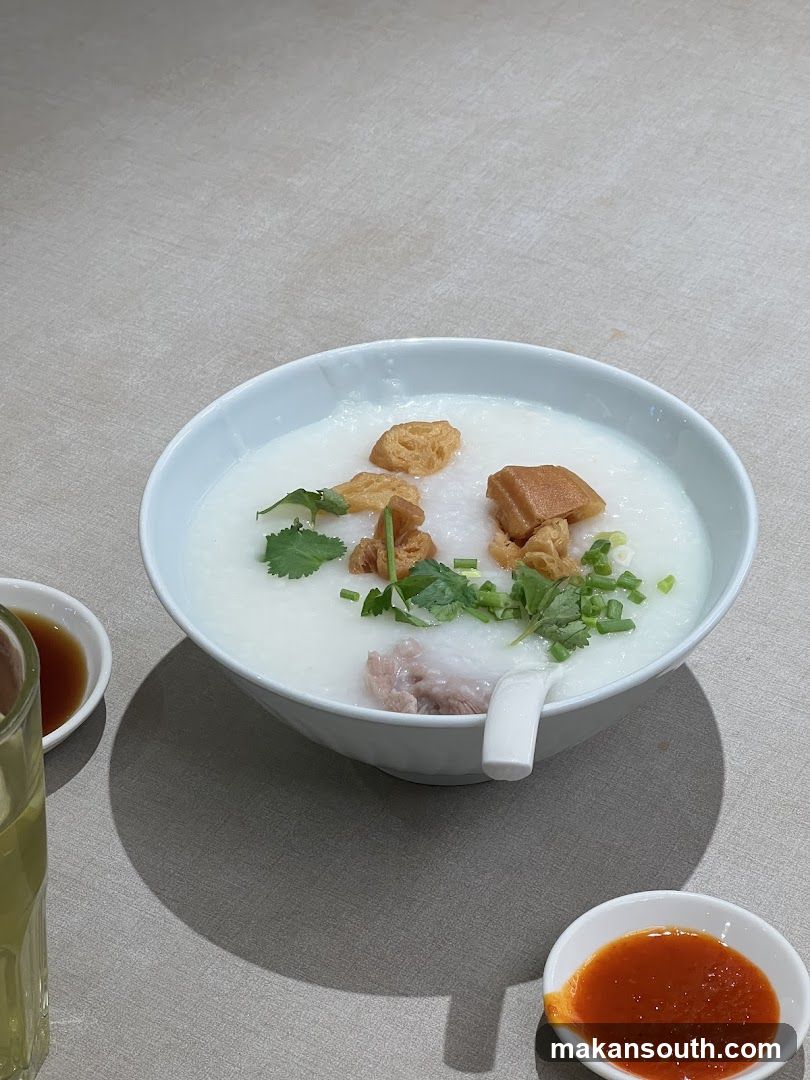 Congee with toppings and sauces