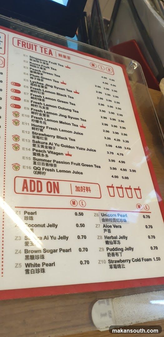 Fruit Tea Menu