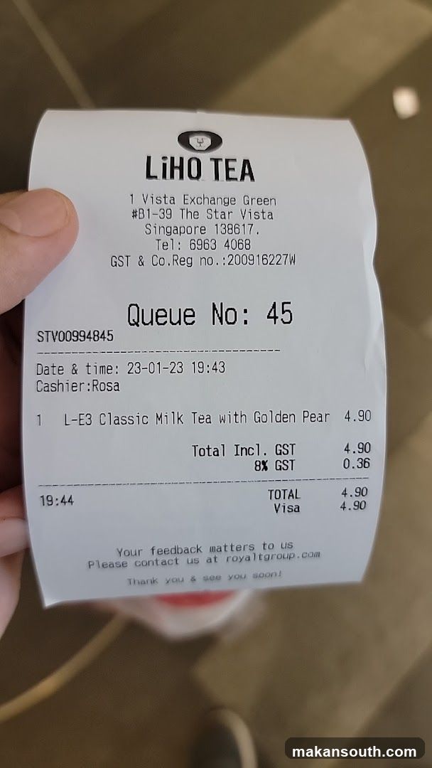 LiHo Tea Receipt