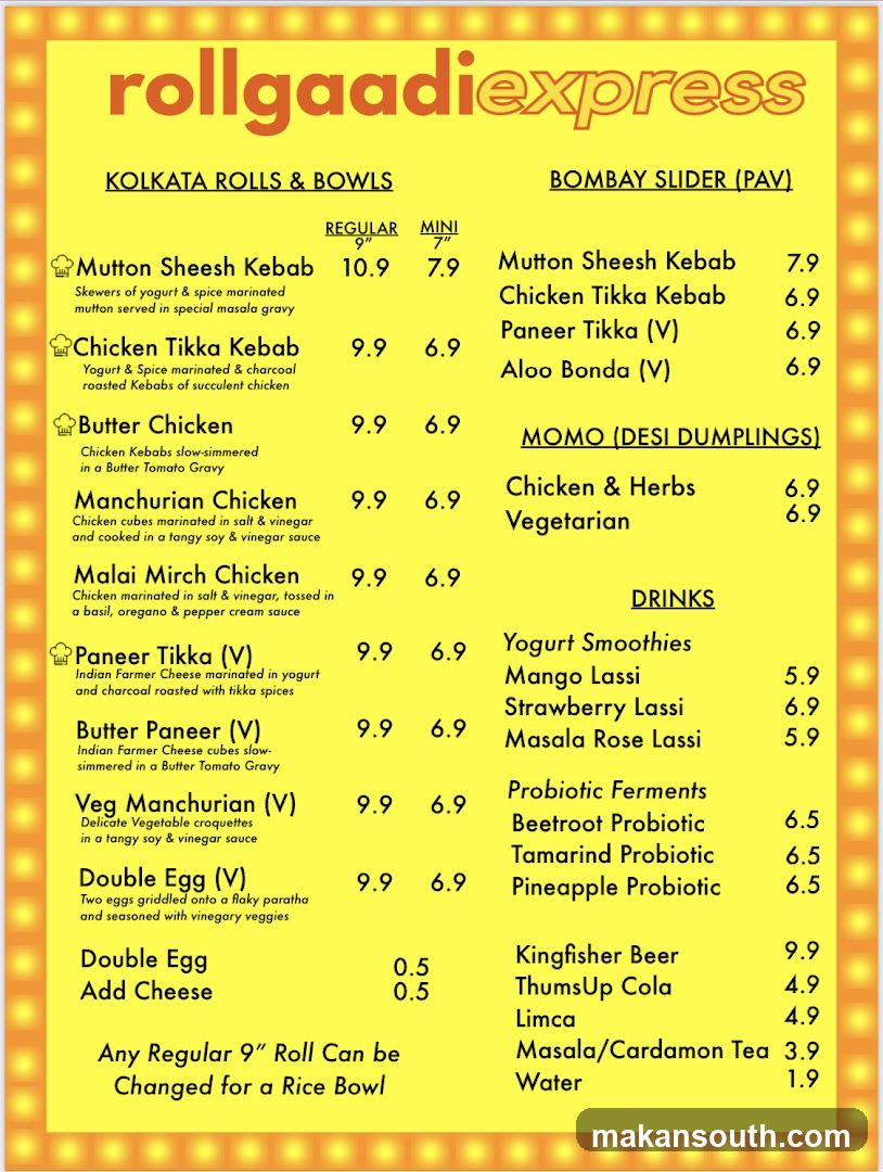 Rollgaadi Express Menu