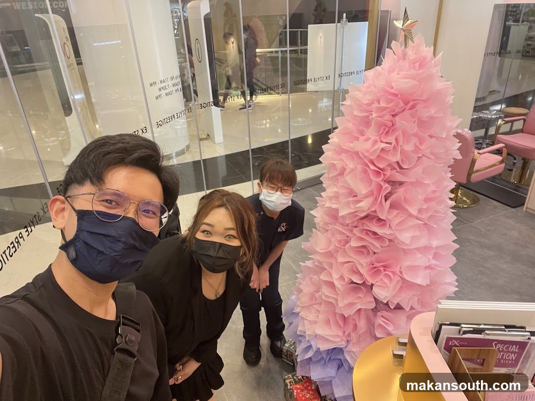 Selfie with staff and pink tree