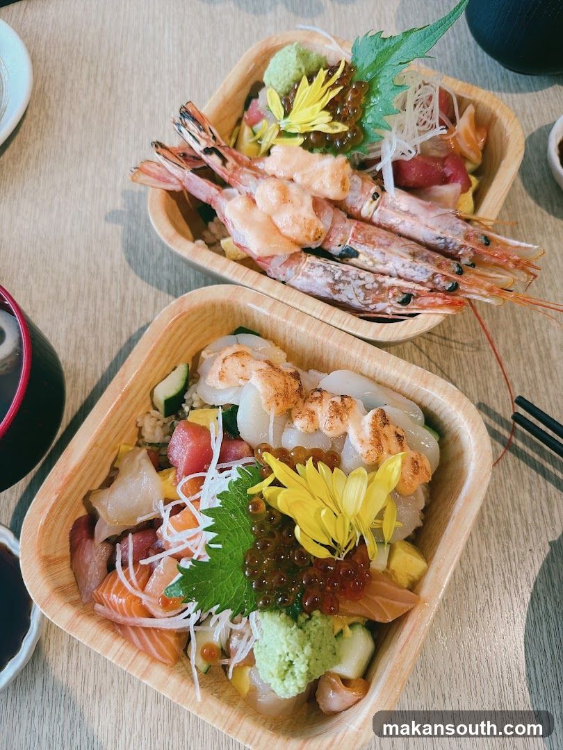 Sushi Bowls with Seafood and Garnishes