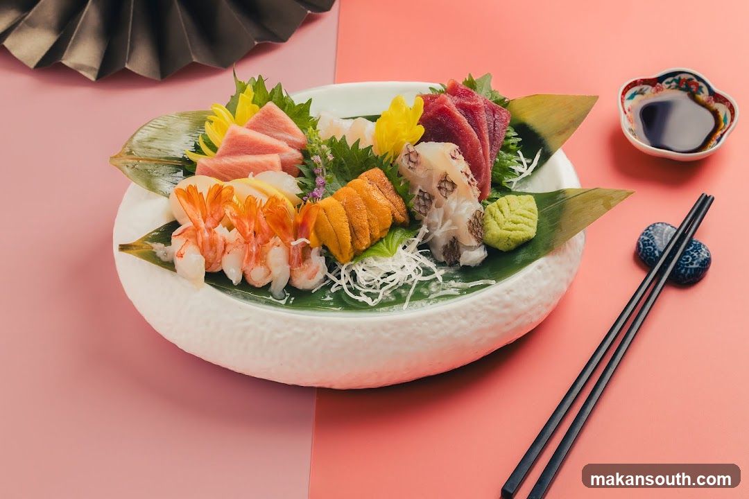 Sashimi Platter with Soy Sauce and Chopsticks