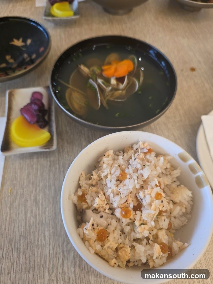 Japanese-style meal with rice and soup