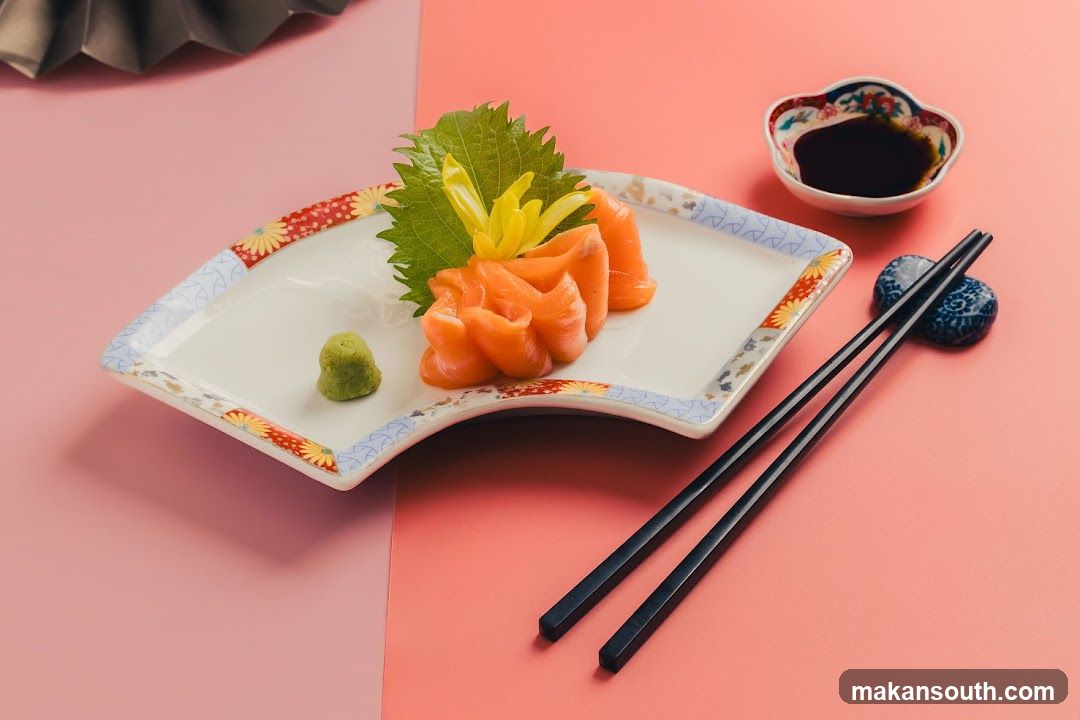 Sashimi Plating with Soy Sauce and Chopsticks