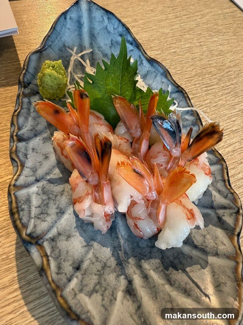 Shrimp Sashimi with Wasabi and Shiso Leaf