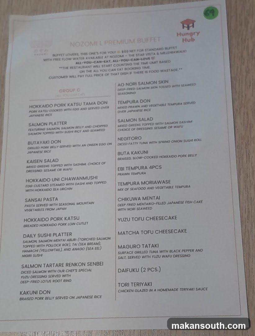 Nozomi L Premium Buffet Menu