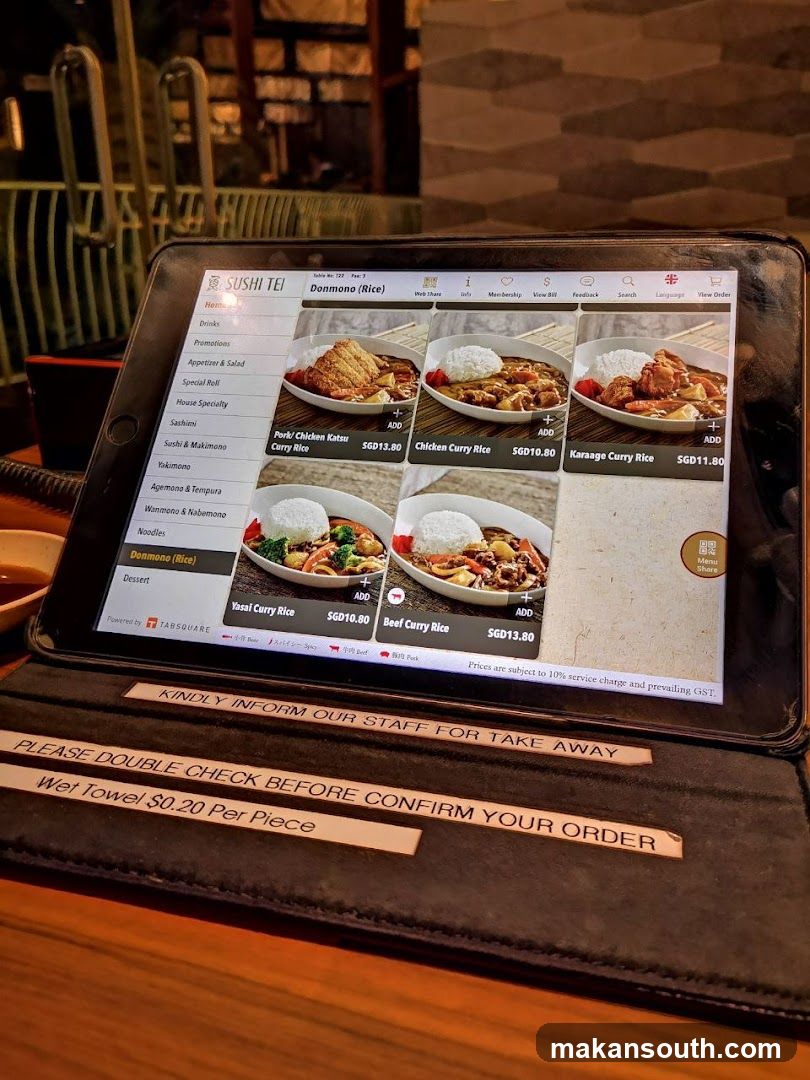 Sushi Tei Tablet Menu Display