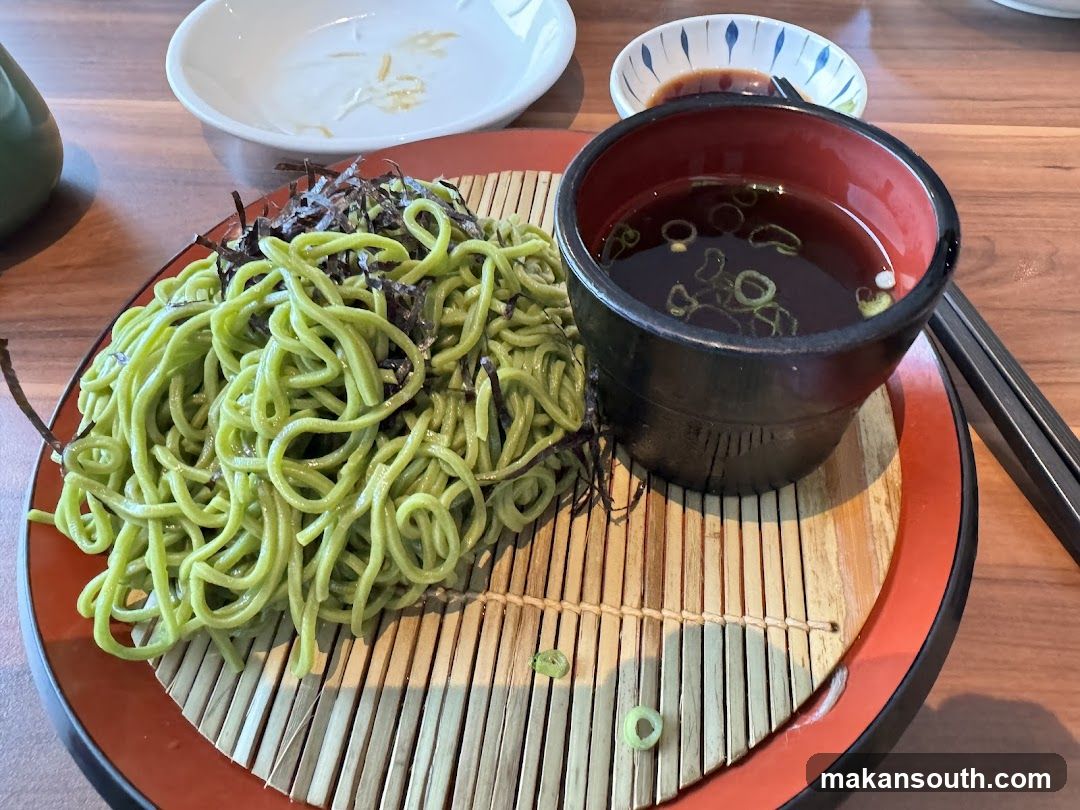 Matcha Udon with Soy Sauce and Sesame Oil