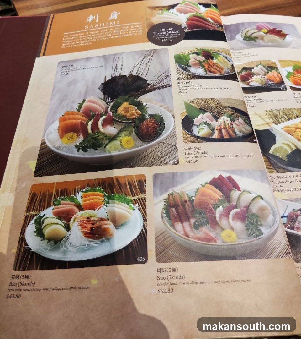 Sashimi Menu Page