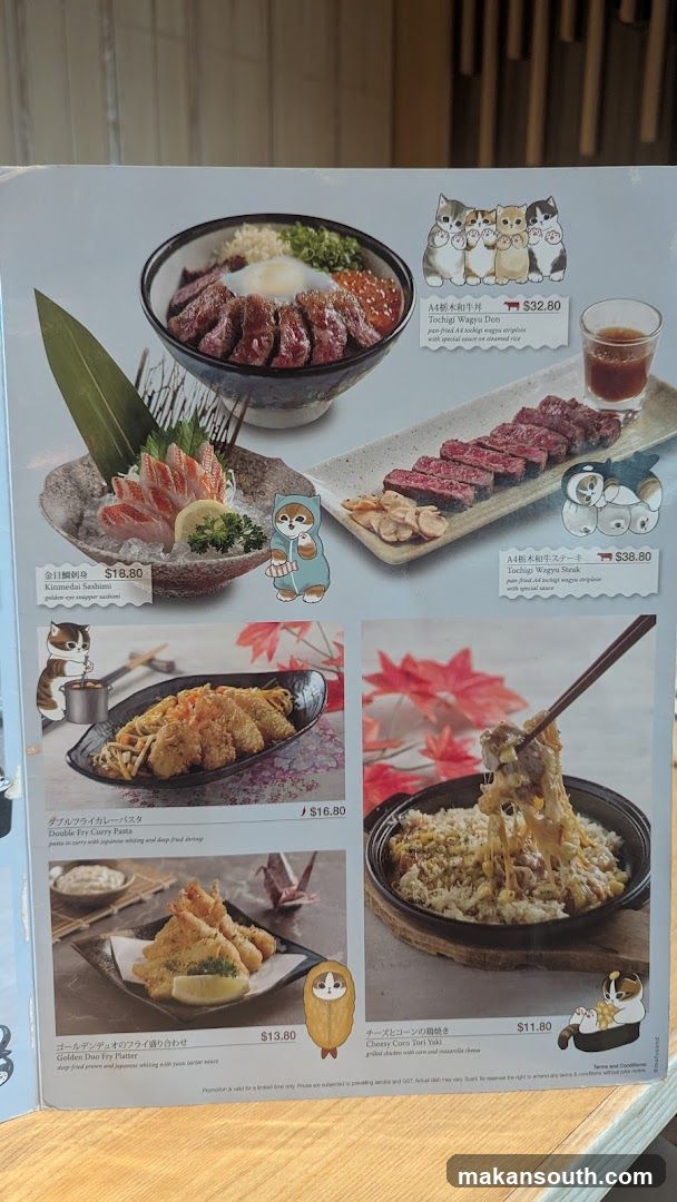 Japanese Food Menu with Cat Illustrations