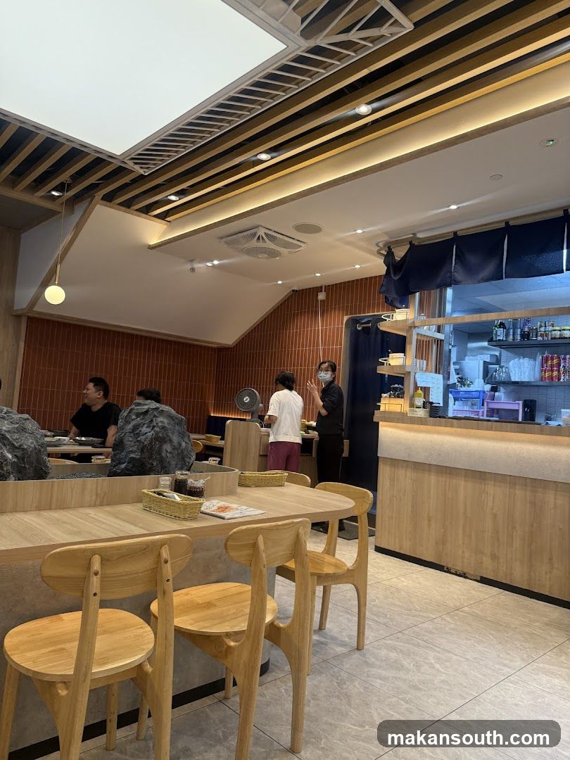 Restaurant Interior with Wooden Furniture and Staff
