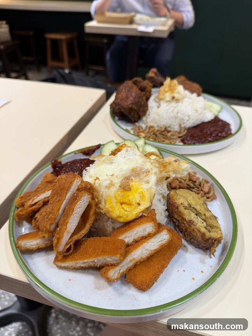 Nasi Lemak with Fried Chicken and Egg