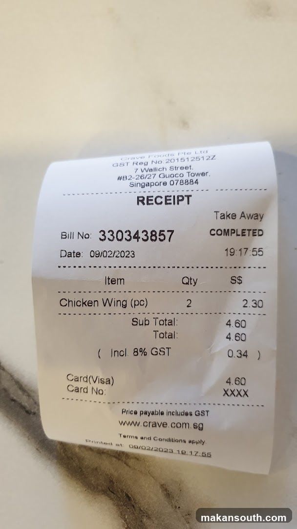 Crave Foods Receipt