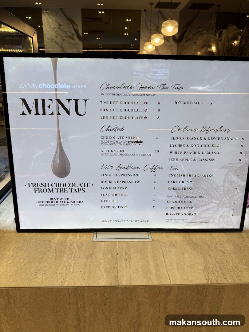 Awfully Chocolate Cafe Menu