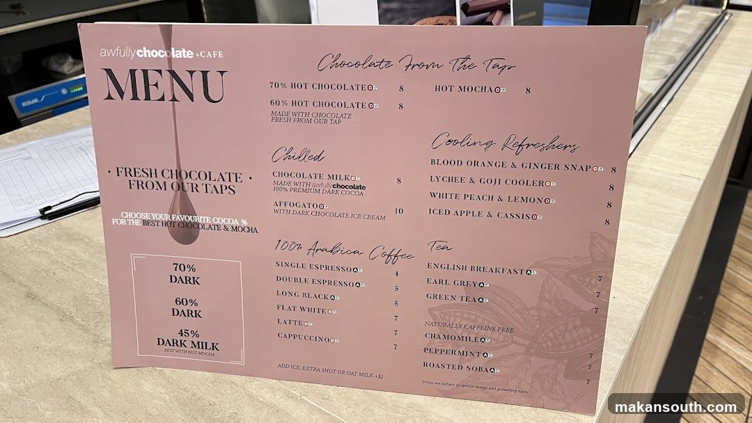 Awfully Chocolate Cafe Menu