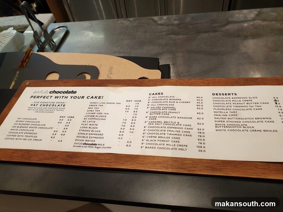 awfully chocolate menu