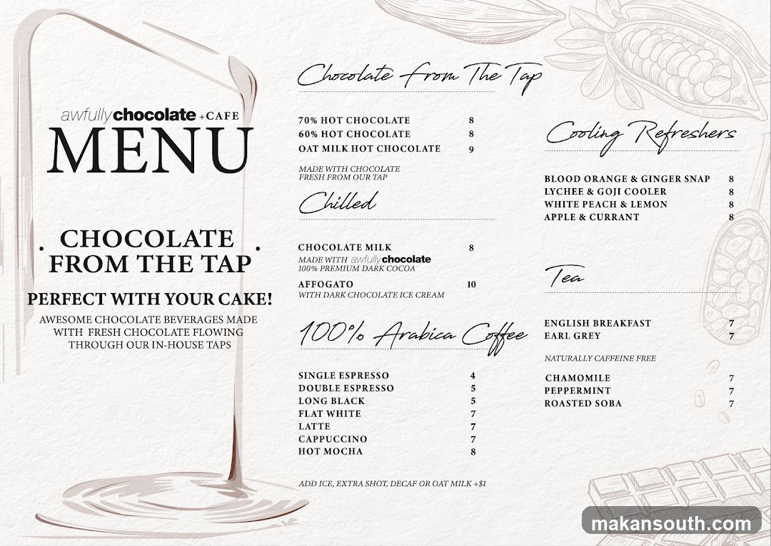 Awfully Chocolate + Cafe Menu