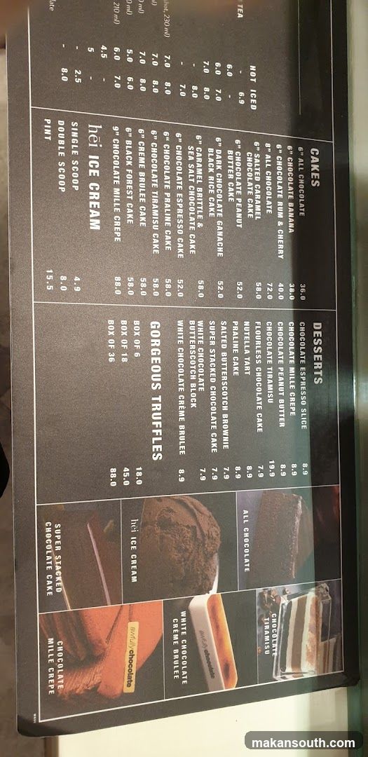 Chocolate Dessert Menu