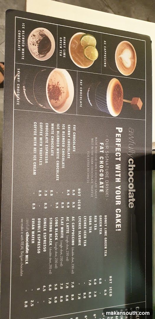 awfully chocolate menu board