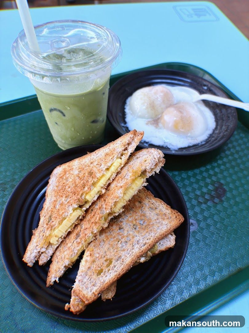 Matcha Latte and Toast Sandwich Meal