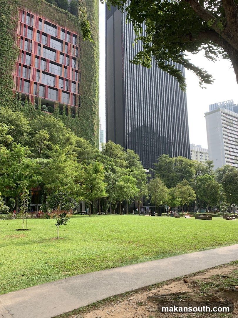Urban Park View with Green Building