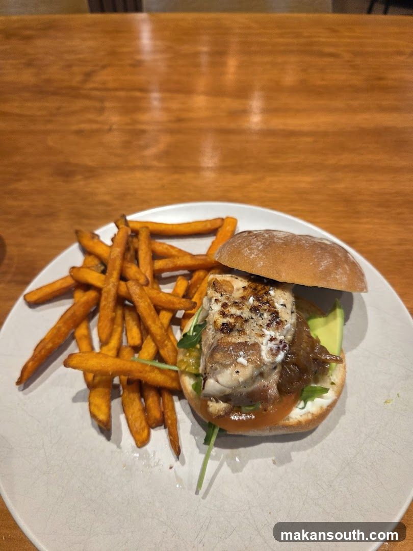 Fish Burger with Sweet Potato Fries