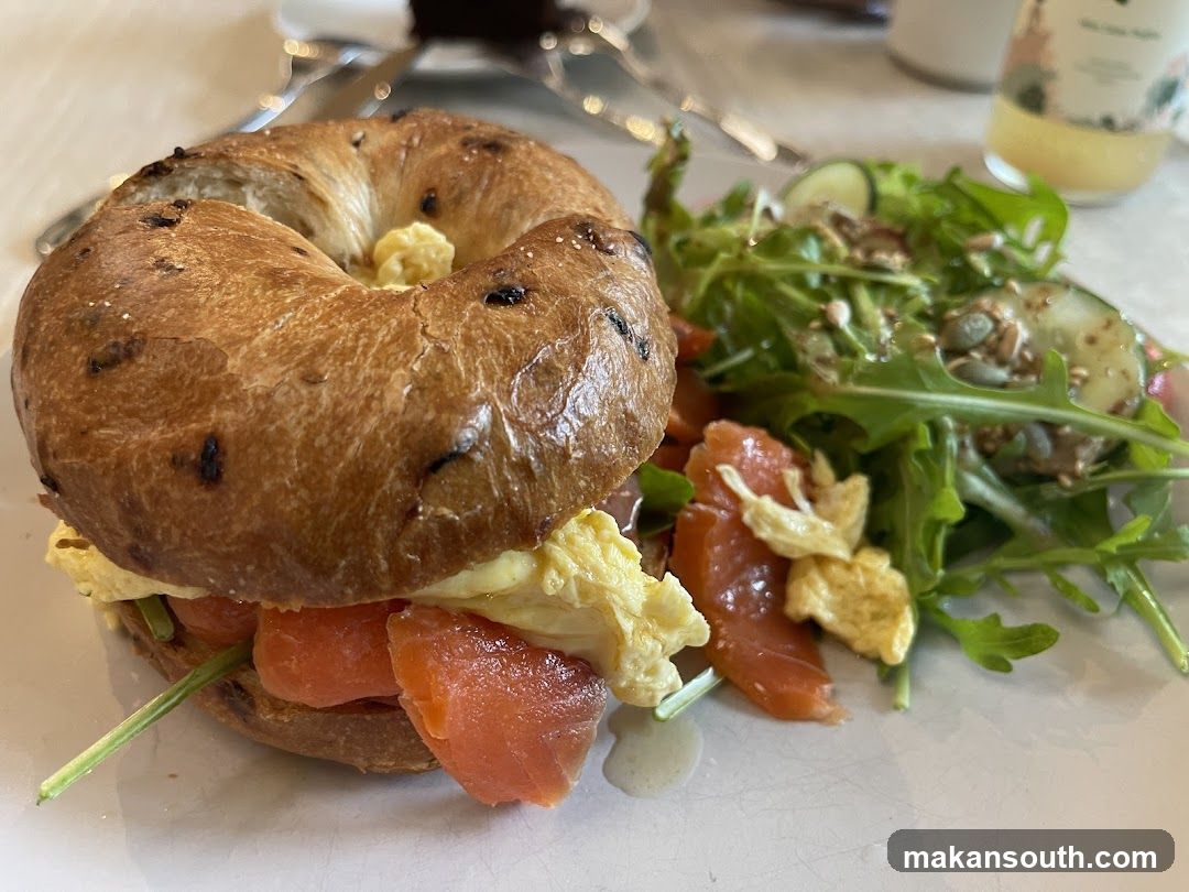 Bagel with Smoked Salmon and Scrambled Eggs