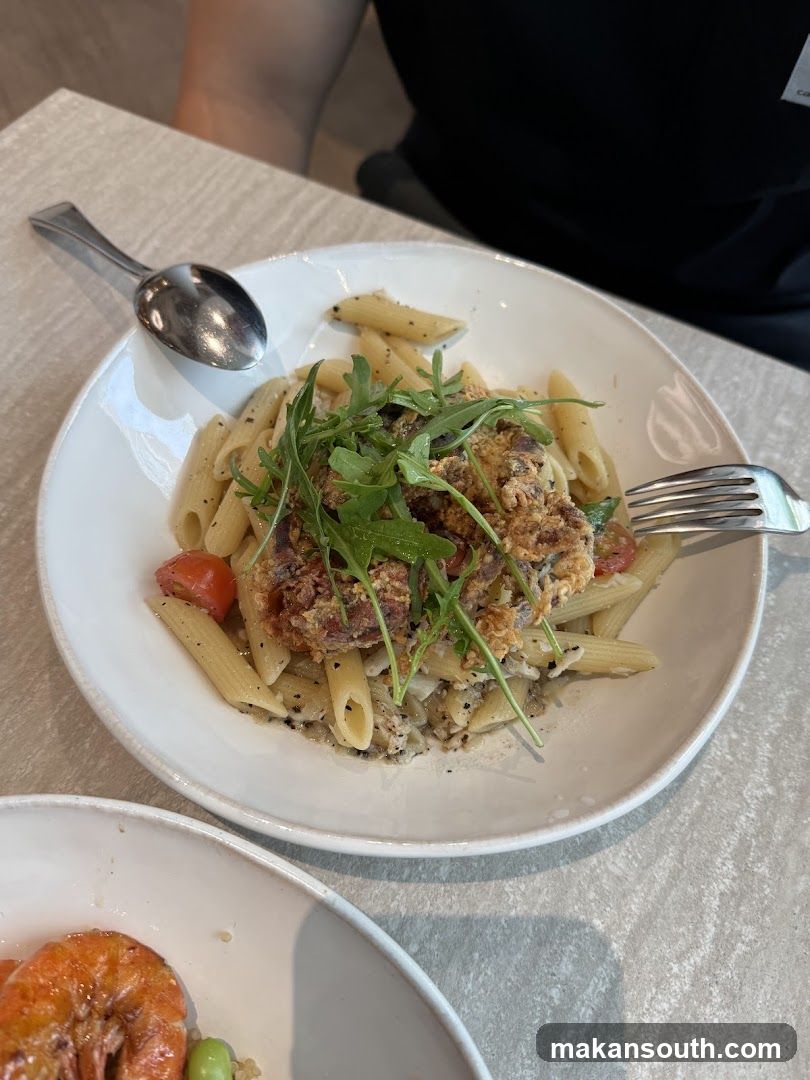 Pasta Dish with Arugula and Crispy Topping