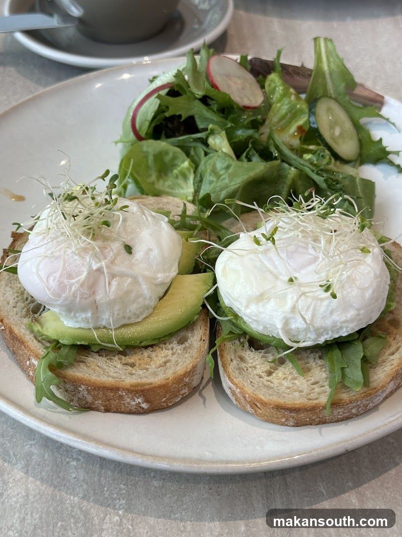 Avocado Toast with Poached Eggs and Salad