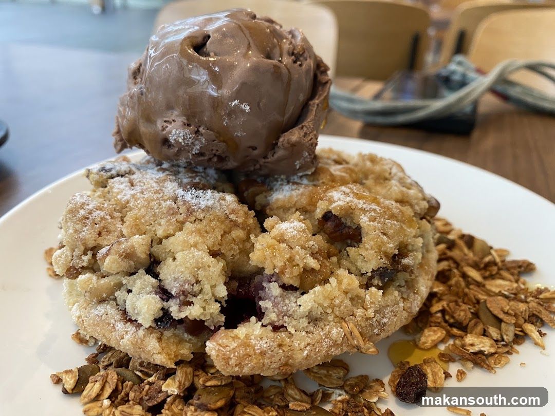Cinnamon Roll with Ice Cream and Granola