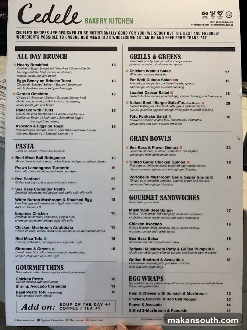 Cedele Bakery Kitchen Menu