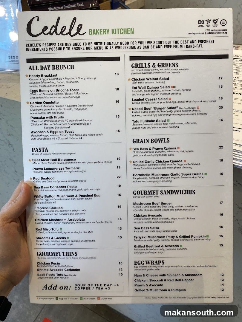 Cedele Bakery Kitchen Menu