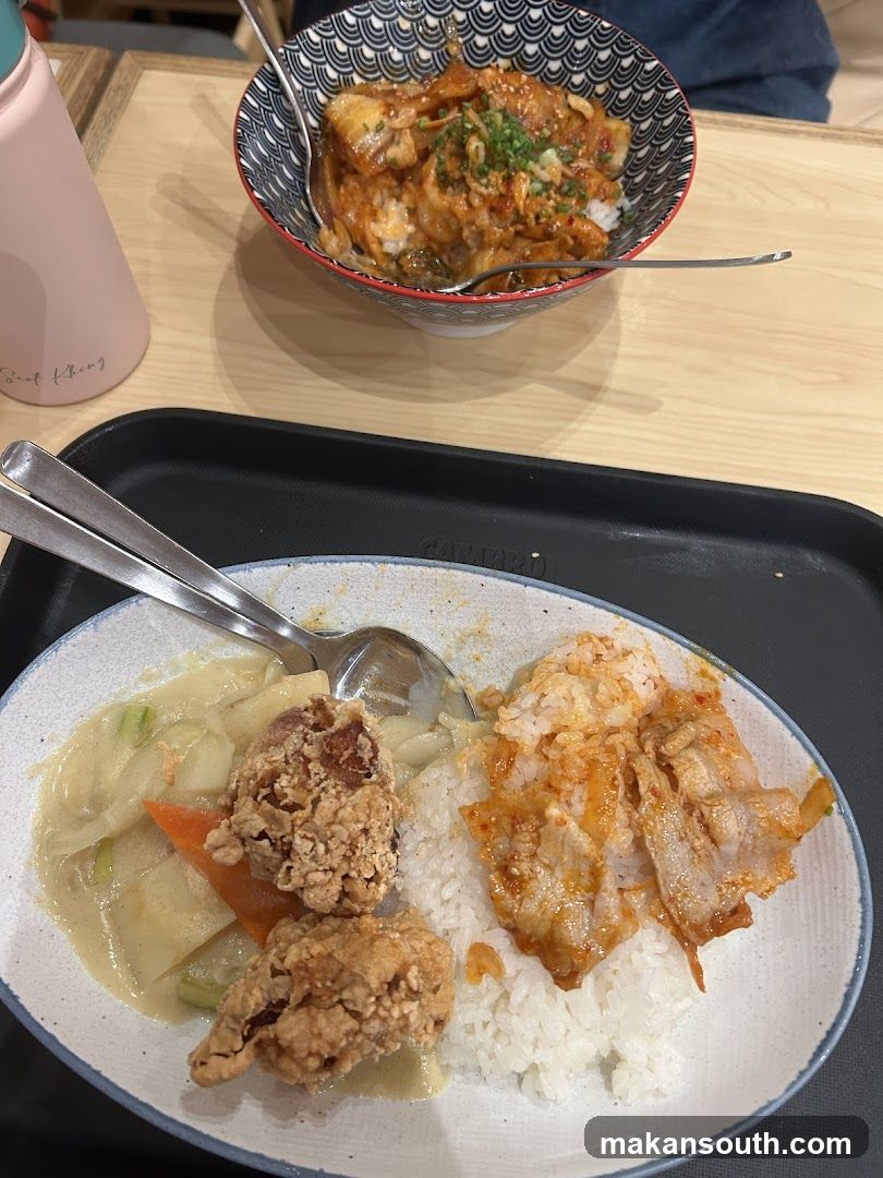 Food Tray with Fried Chicken and Rice Bowl