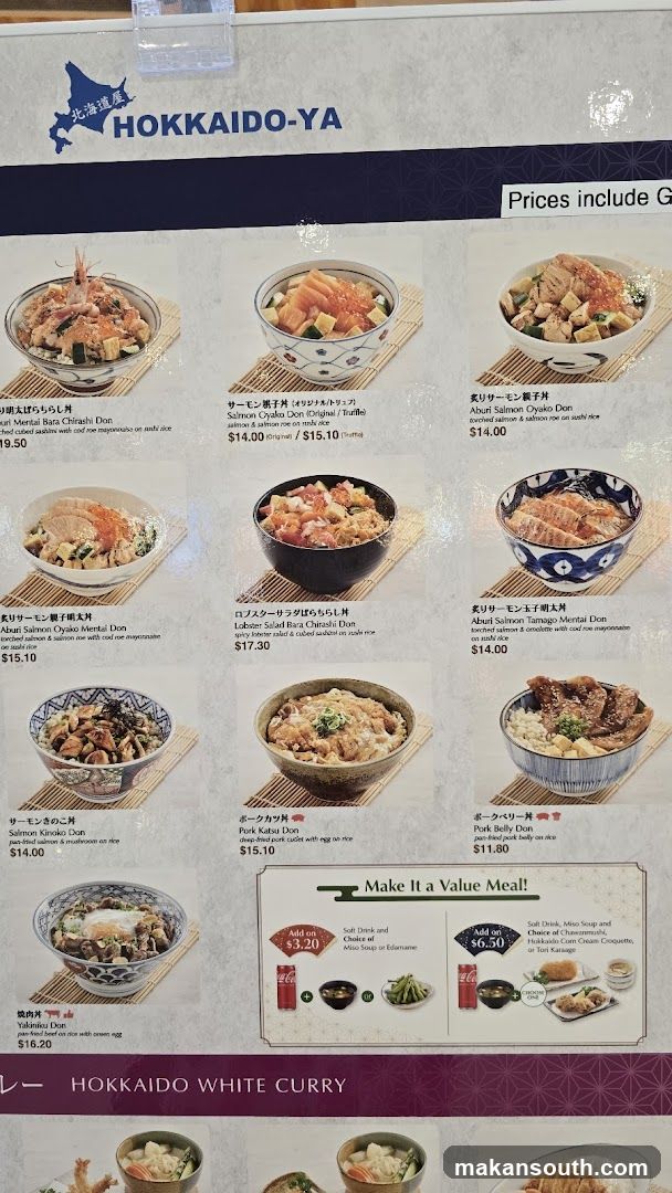Hokkaido-Ya Menu