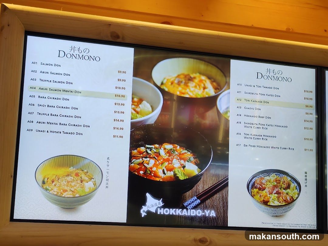 Hokkaido-Ya Donmono Menu Board