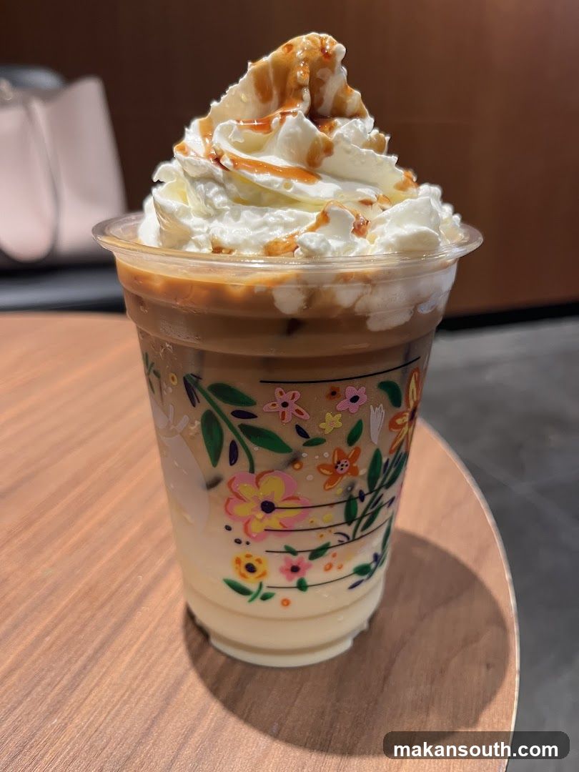 Iced Coffee with Whipped Cream and Caramel Drizzle
